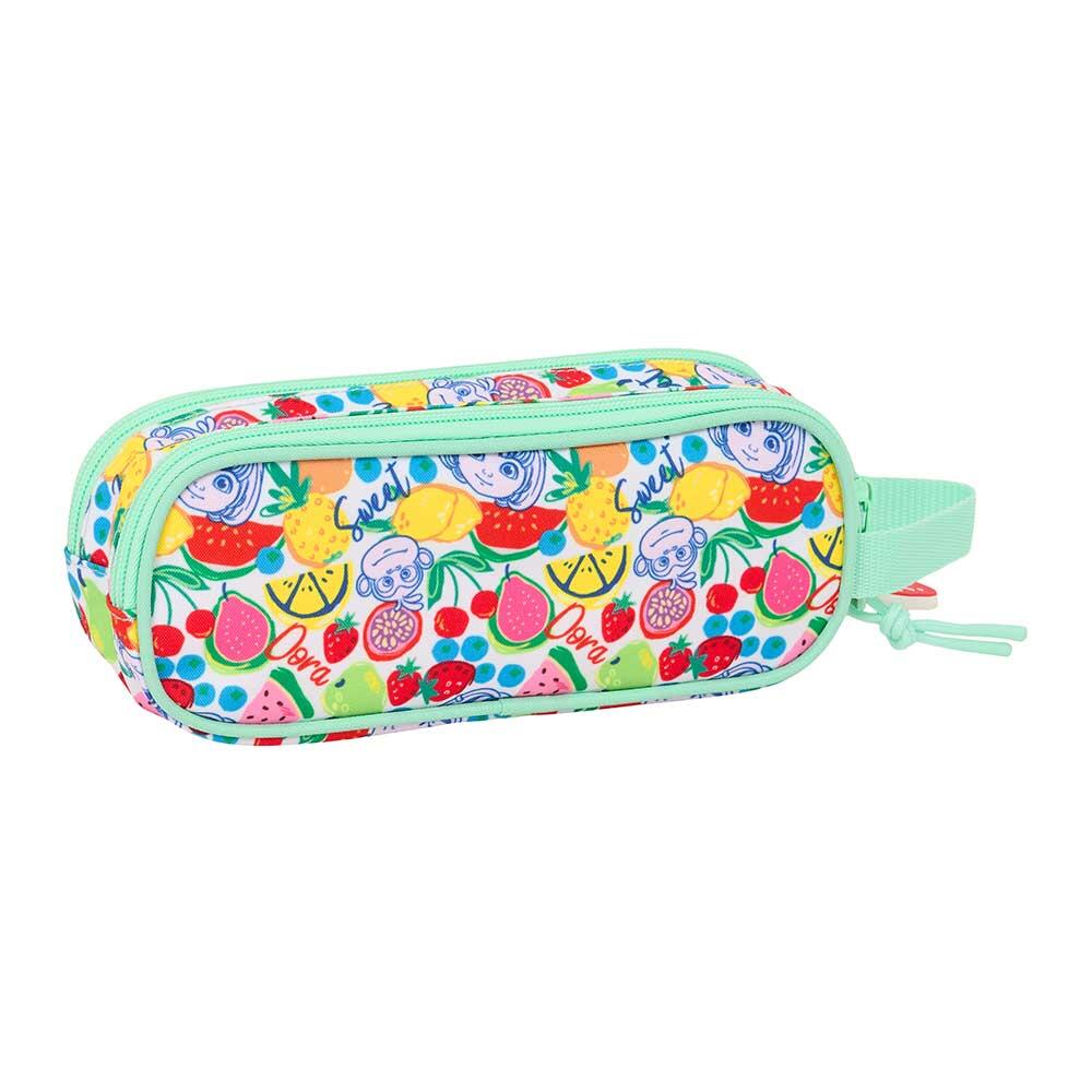 Astuccio triplo Dora per bambini con 3 scomparti e cerniera, verde 2/3
