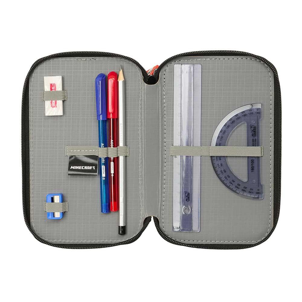 Astuccio triplo Minecraft per bambini con 37 pezzi e cerniere, nero 4/6