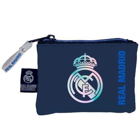 Portefeuille adulte Real Madrid avec fermeture éclair, en polyester bleu marine