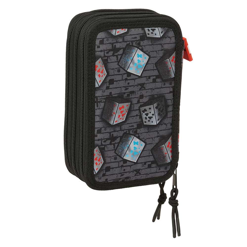 Astuccio triplo Minecraft per bambini con 37 pezzi e cerniere, nero 2/6