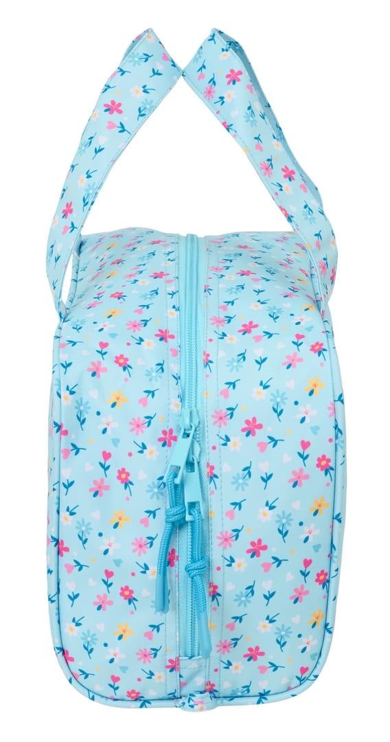Beauty case rettangolare per bambini Blackfit8 Petals con cerniera azzurra 3/4
