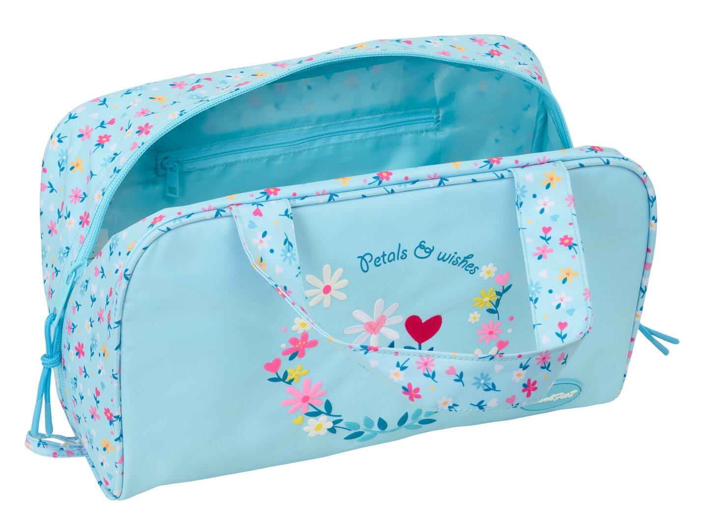Beauty case rettangolare per bambini Blackfit8 Petals con cerniera azzurra 4/4