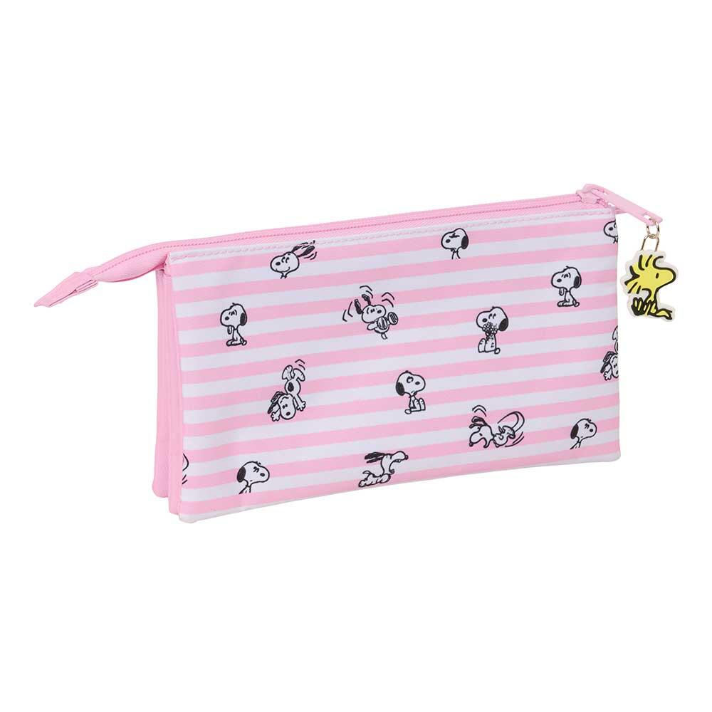 Astuccio triplo di Snoopy per bambini con 3 scomparti e cerniere, rosa 2/3