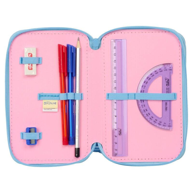Astuccio triplo Stitch Ohana per bambini con 37 scomparti e cerniera - Blu 4/4
