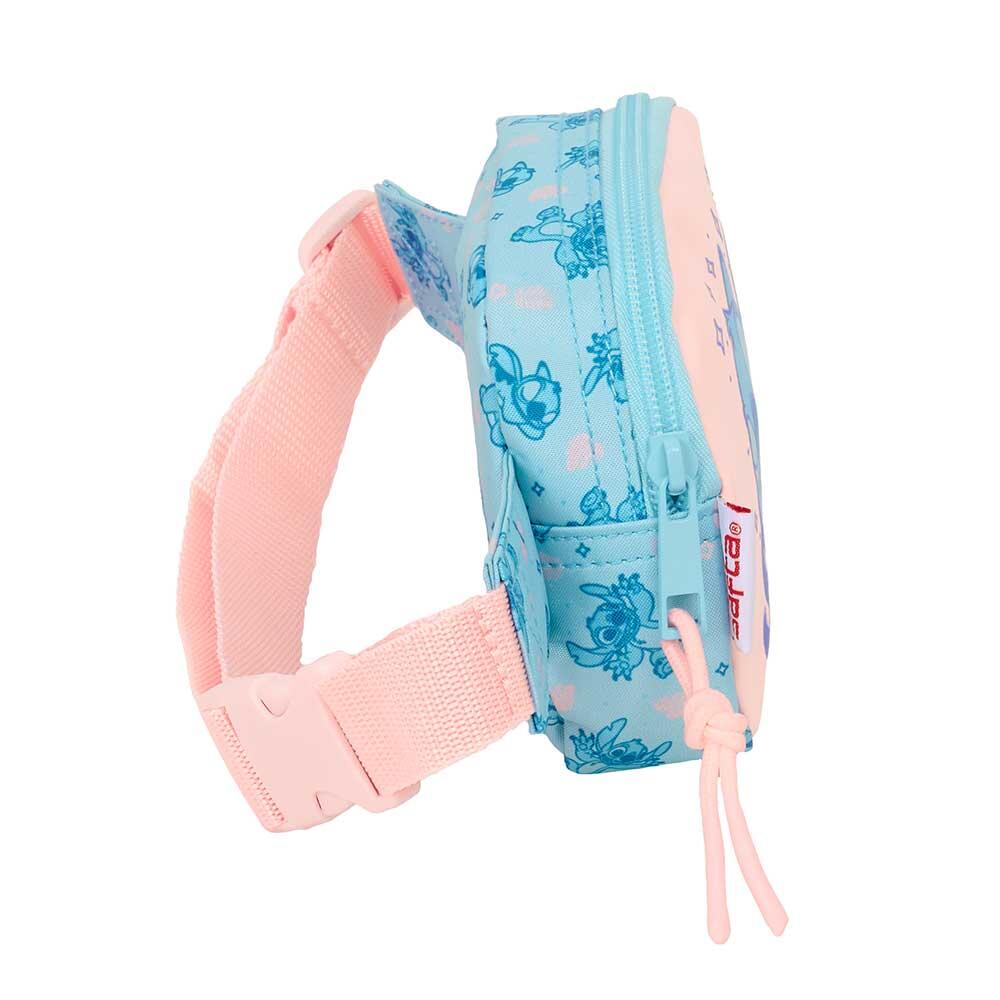 Marsupio bambino Stitch Ohana con cerniera e cinghia regolabile blu e rosa 3/3