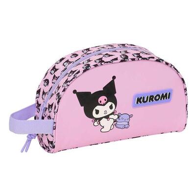 Beauty case da viaggio per bambini Kuromi con cerniera e scomparti in poliestere