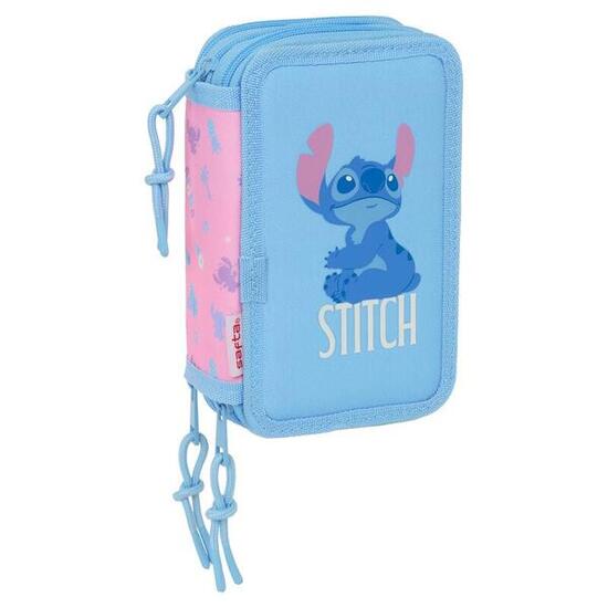 Astuccio triplo Stitch Ohana per bambini con 37 scomparti e cerniera - Blu