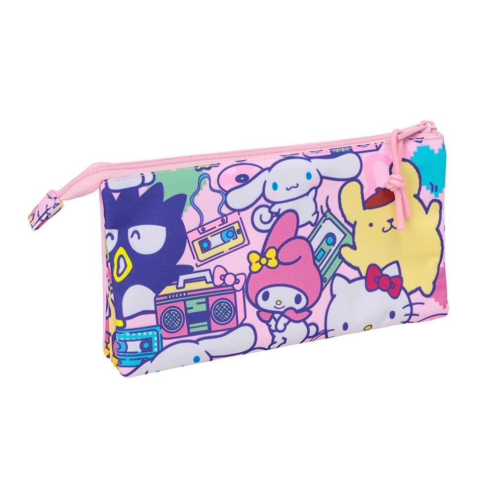 Astuccio triplo Hello Kitty & Friends per bambini con cerniera, rosa 2/3
