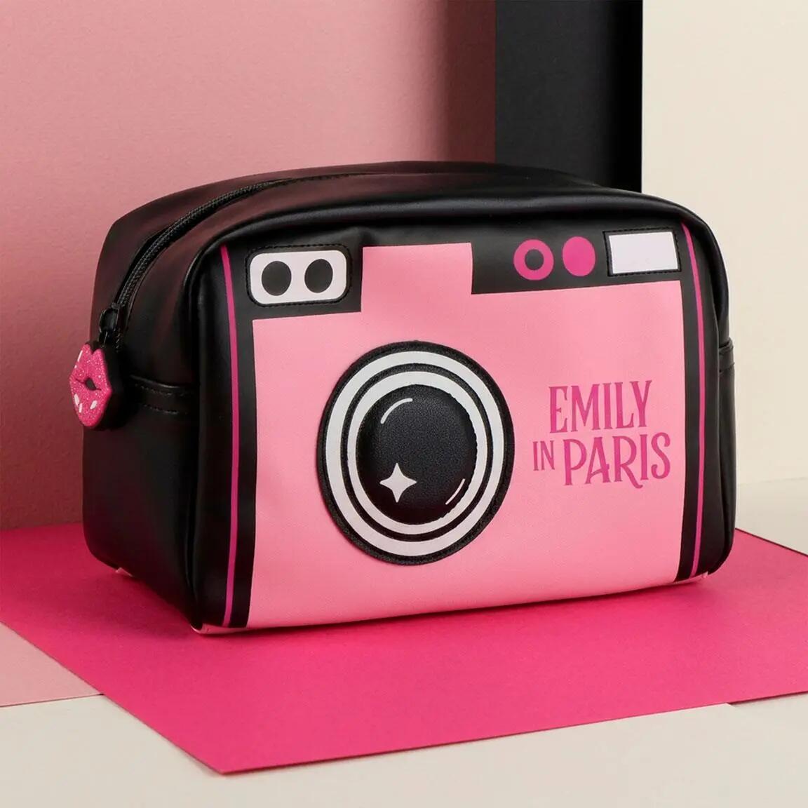 Nécessaire de viagem Emily in Paris para adultos, em PU com zíper, preta. 6/7