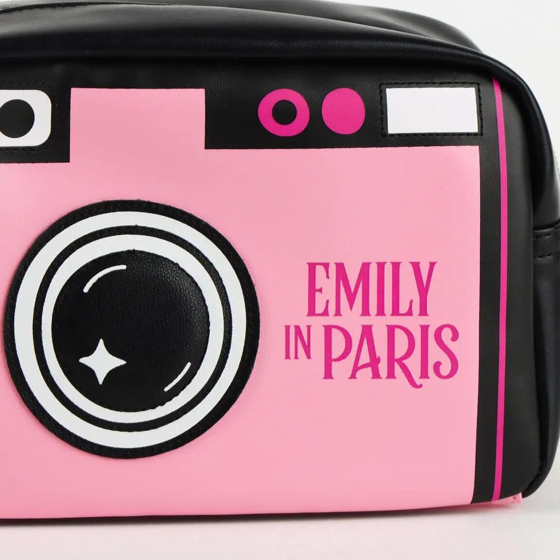 Nécessaire de viagem Emily in Paris para adultos, em PU com zíper, preta. 4/7