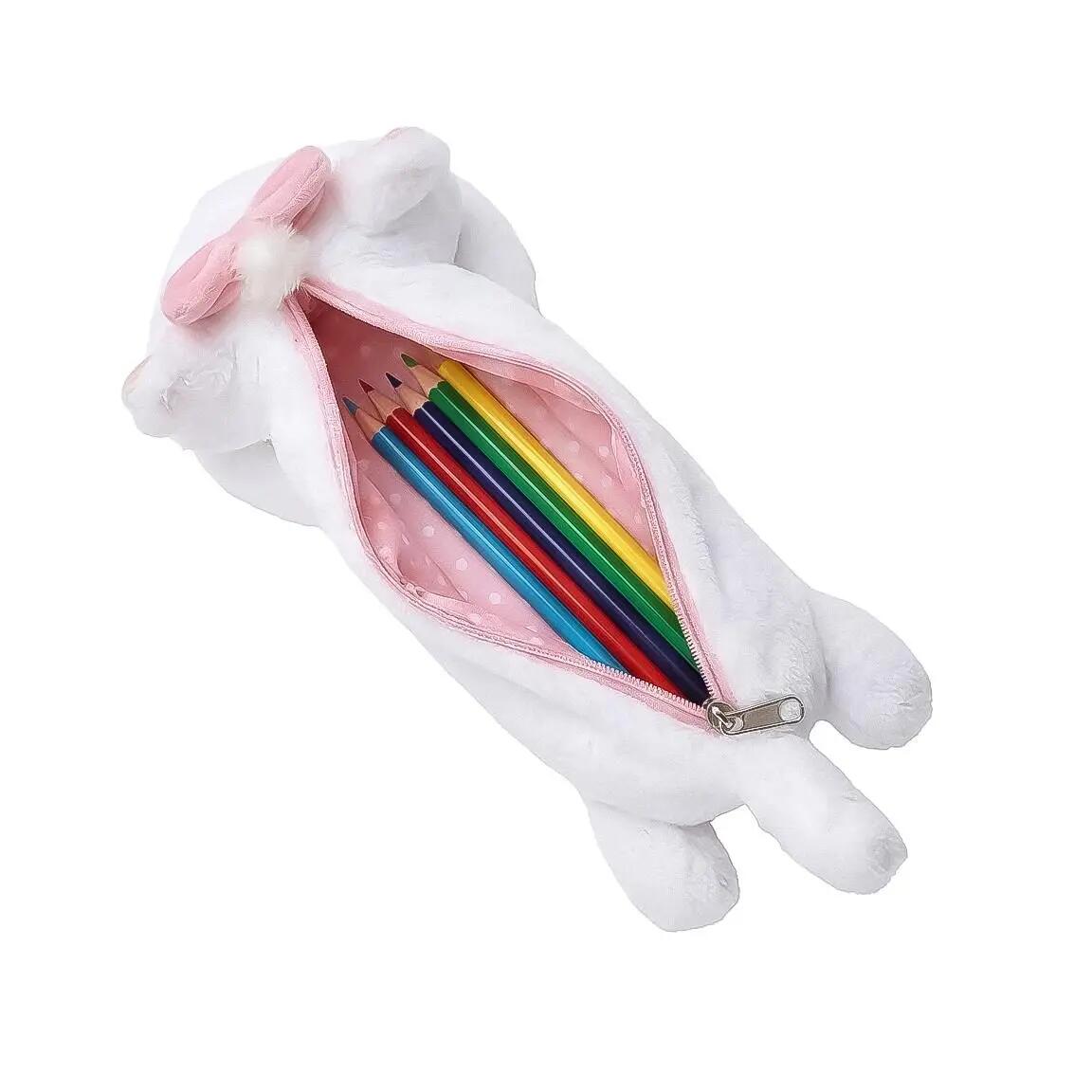 Estojo infantil Marie Plush em poliéster com zíper, branco. 5/7
