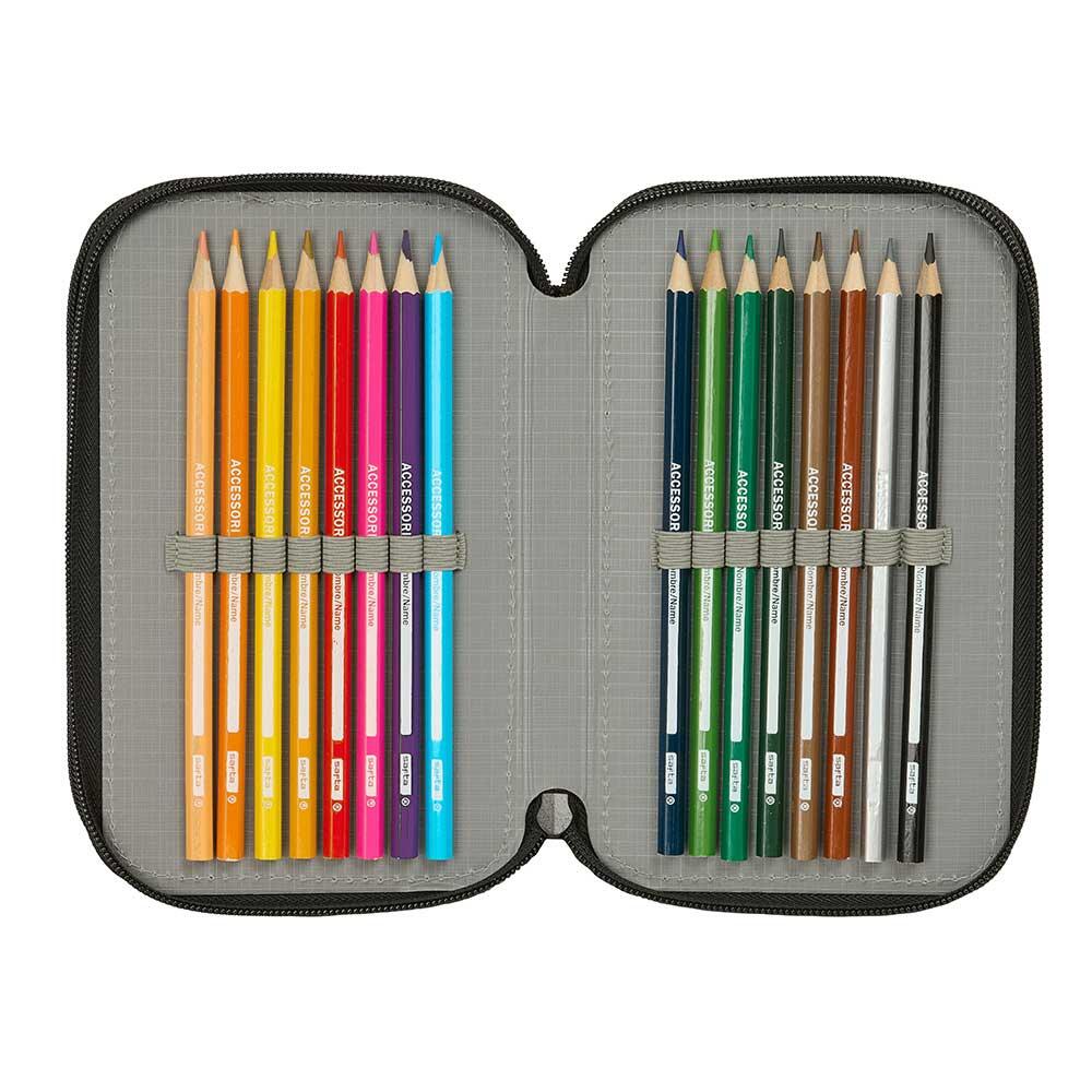 Astuccio doppio dei Puffi per bambini, con 28 scomparti e cerniera - Blu 5/6
