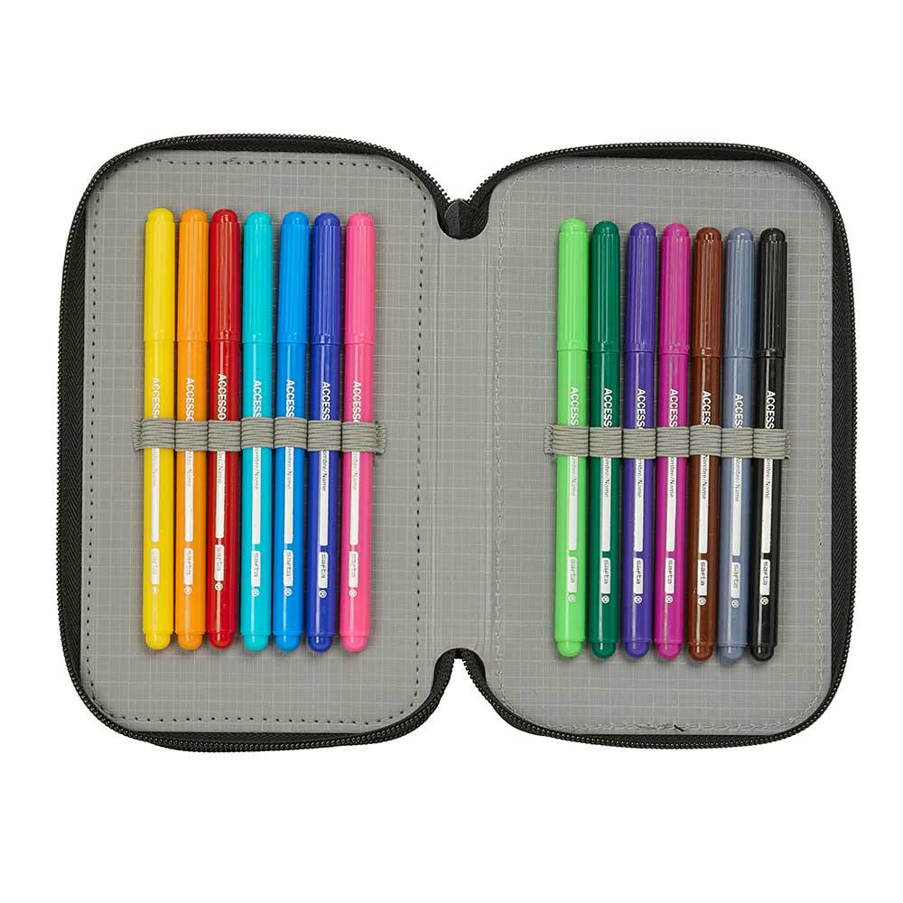 Astuccio doppio dei Puffi per bambini, con 28 scomparti e cerniera - Blu 6/6