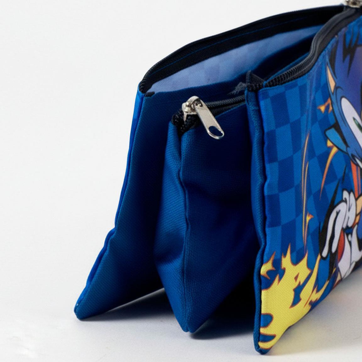 Sonic Kinder-Federmäppchen aus Polyester mit 3 Fächern, Blau 3/4