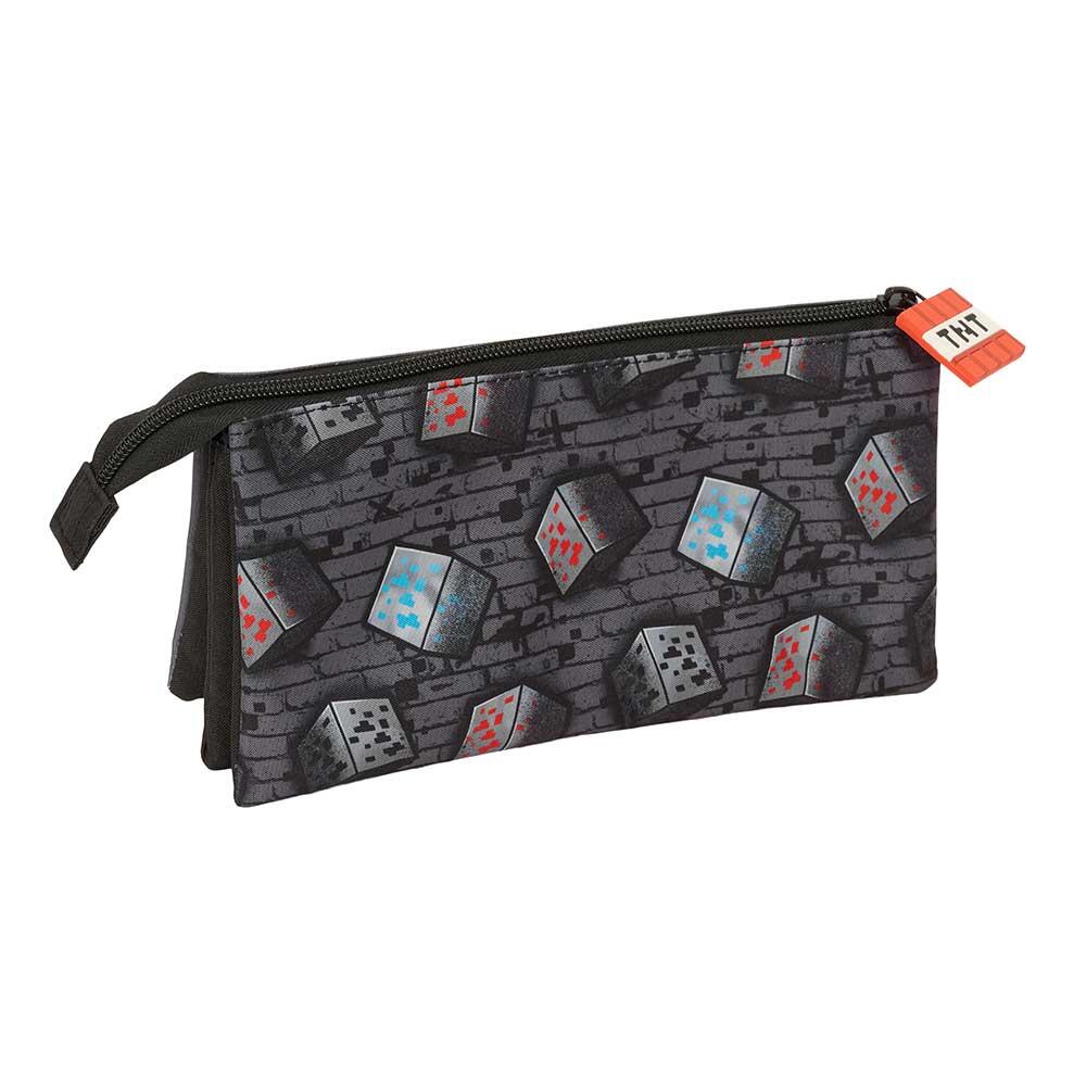 Astuccio triplo Minecraft per bambini con 3 scomparti, 22x12x3 cm, grigio 2/3