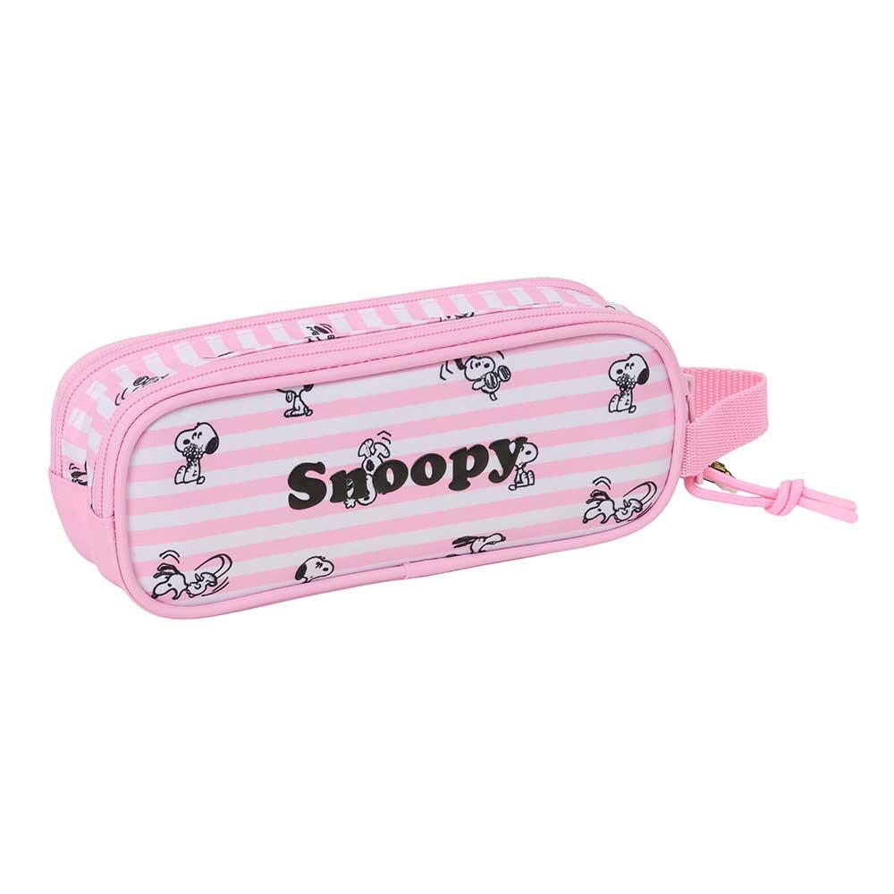 Trousse double Snoopy pour enfants, avec fermeture éclair et poignée, rose 2/3