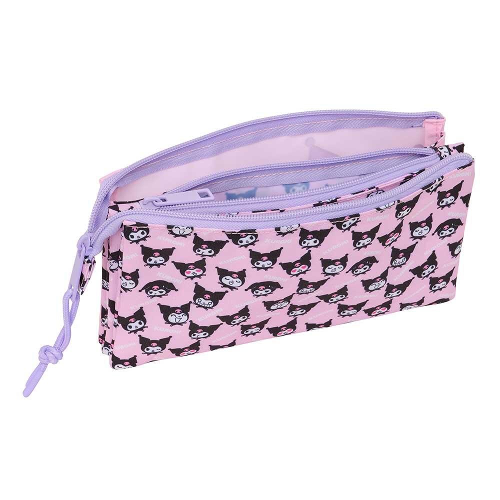Trousse à crayons Kuromi Triple pour enfants avec 3 fermetures éclair, rose et 3/3