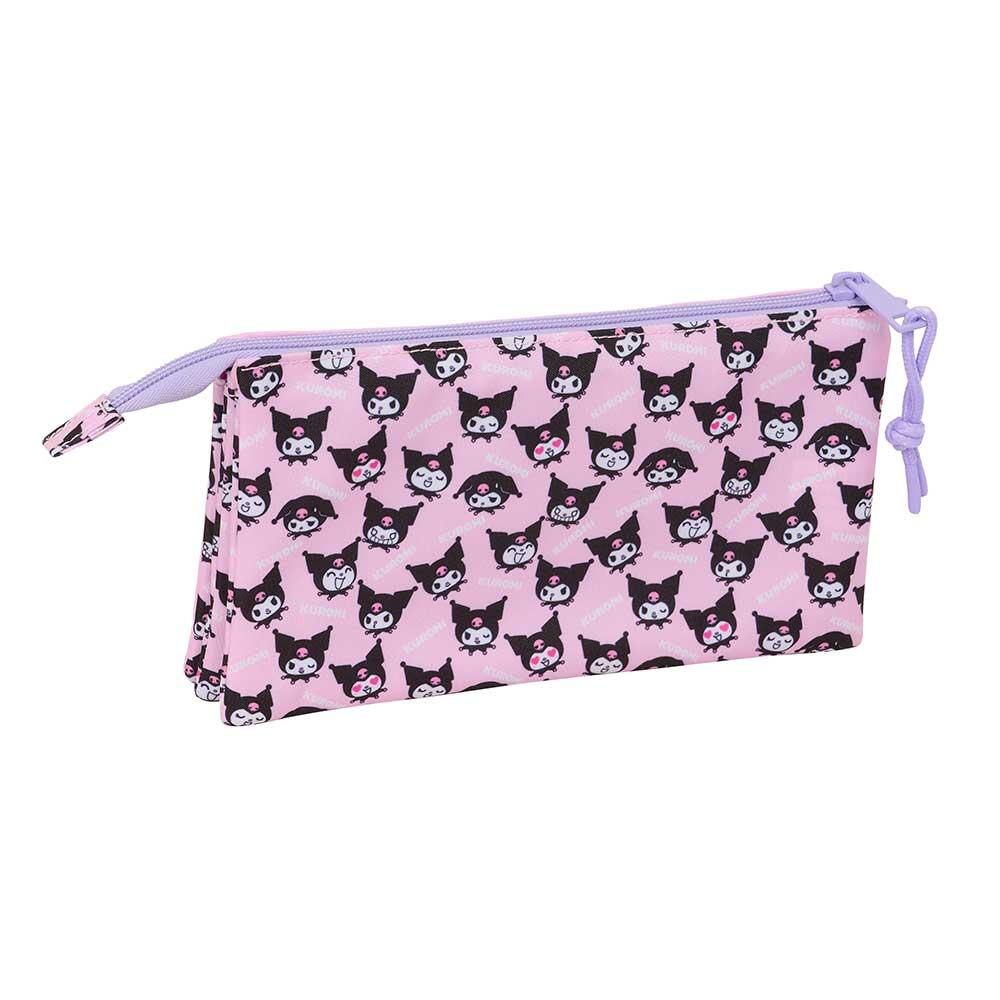 Trousse à crayons Kuromi Triple pour enfants avec 3 fermetures éclair, rose et 2/3