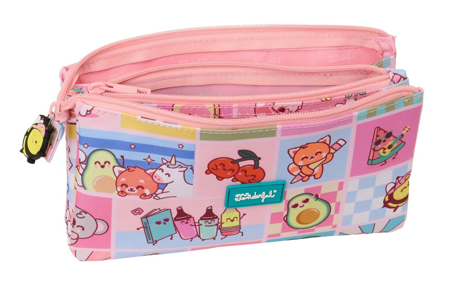 Astuccio triplo per matite Mr. Wonderful Comic con cerniera, rosa, per bambini. 3/3