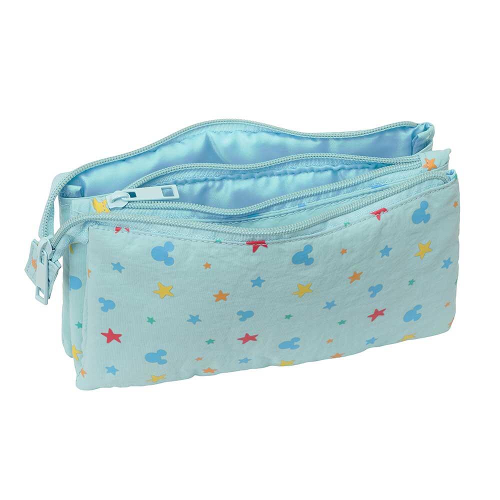 Trousse à crayons triple Mickey Mouse pour bébé, avec 3 fermetures éclair, bleu 3/3