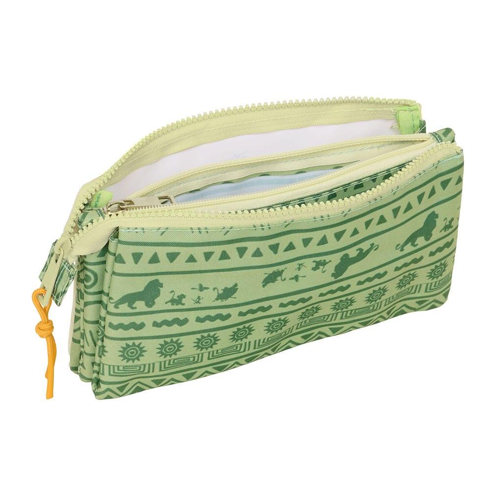 Astuccio triplo per bambini con tema Il Re Leone, con 3 scomparti e cerniera 3/3