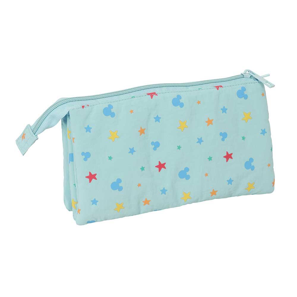 Trousse à crayons triple Mickey Mouse pour bébé, avec 3 fermetures éclair, bleu 2/3