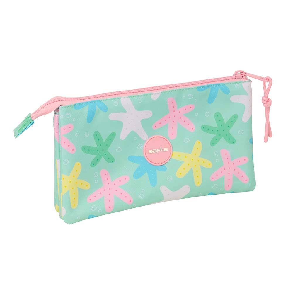 Astuccio triplo per bambini con design a stelle, 3 scomparti e cerniera, verde. 2/3