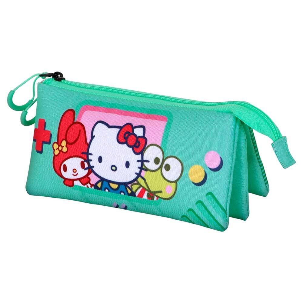 Astuccio triplo per bambini Hello Kitty e amici con cerniera, 23x11x7 cm, verde. 3/3