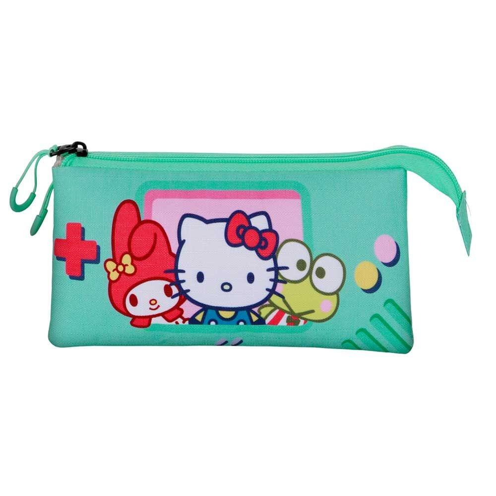 Astuccio triplo per bambini Hello Kitty e amici con cerniera, 23x11x7 cm, verde. 2/3