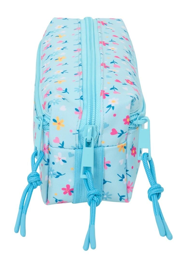 Trousse double Blackfit8 Petals pour enfants avec fermeture éclair, bleue 3/4