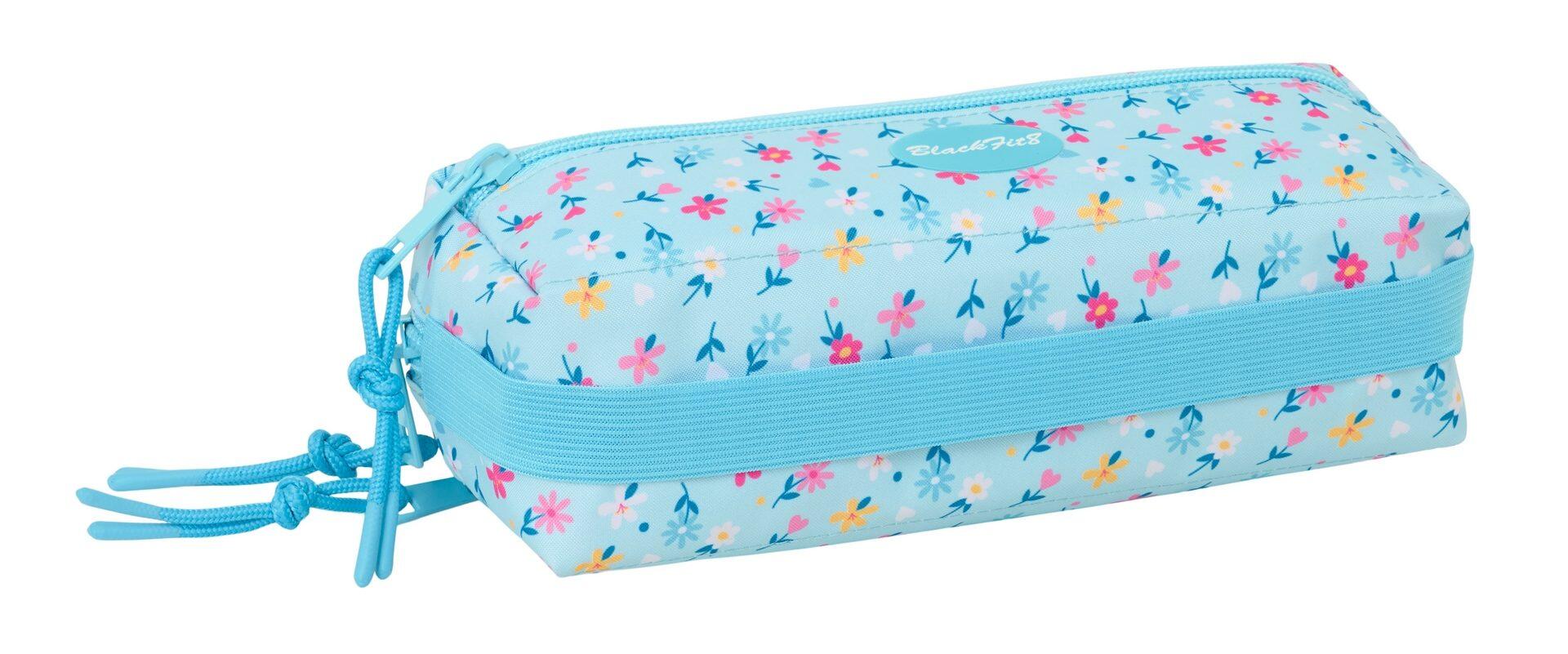 Trousse double Blackfit8 Petals pour enfants avec fermeture éclair, bleue 4/4