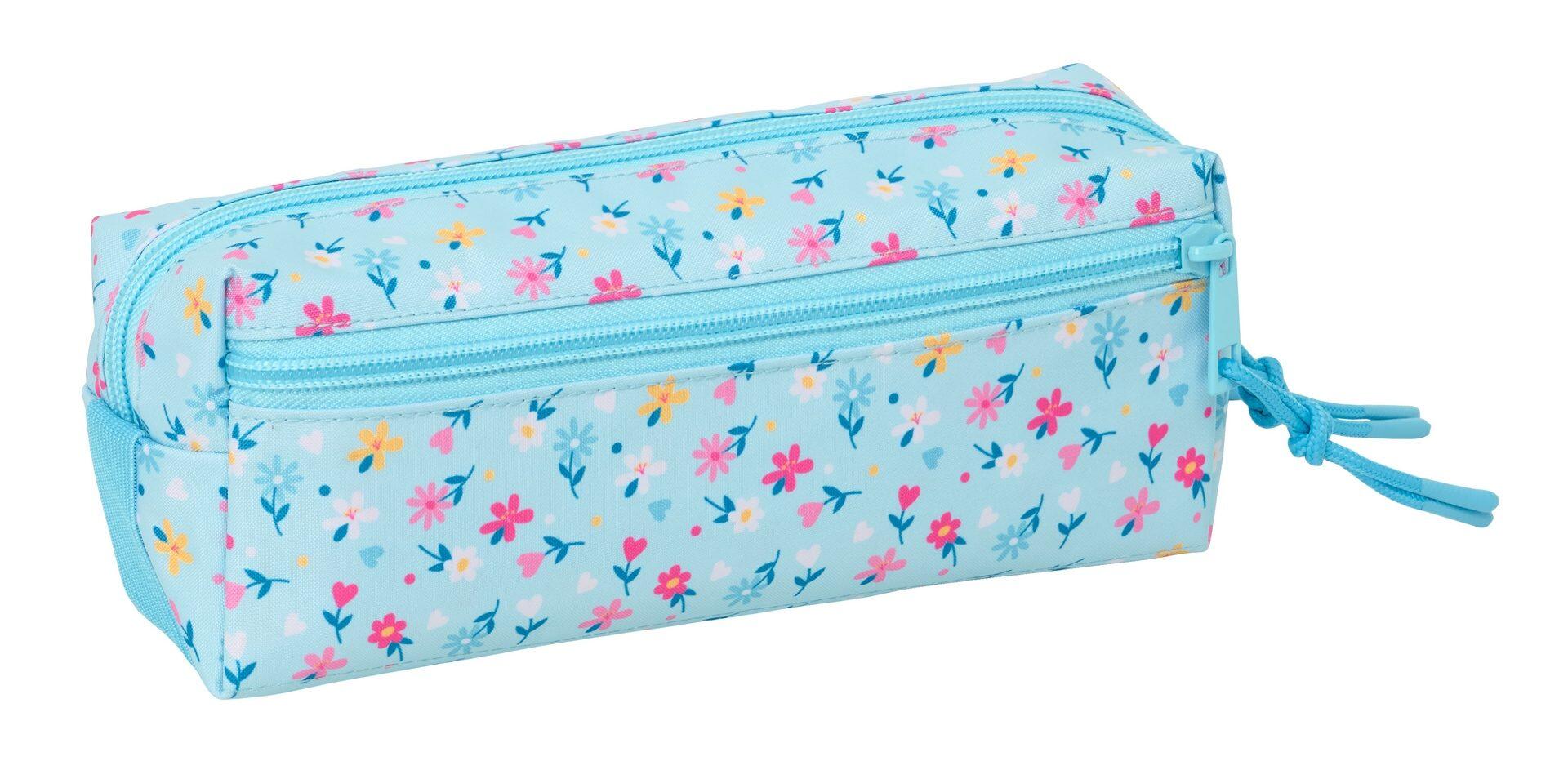 Trousse double Blackfit8 Petals pour enfants avec fermeture éclair, bleue 2/4