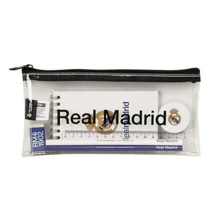 Trousse à crayons Real Madrid pour enfants, en PVC transparent avec fermeture