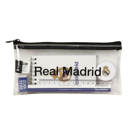 Trousse à crayons Real Madrid pour enfants, en PVC transparent avec fermeture