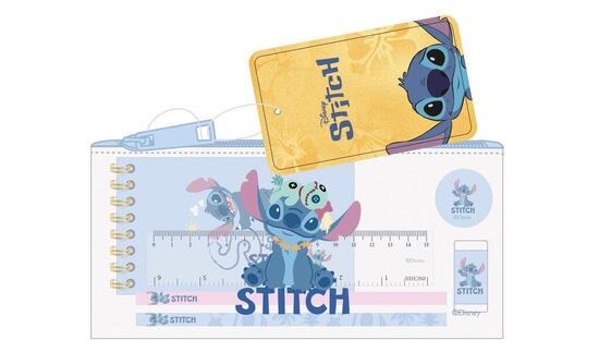 Astuccio per bambini Stitch in PVC trasparente con cerniera e set scolastico blu