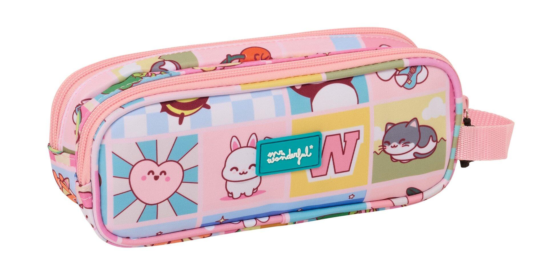 Astuccio doppio per matite Mr. Wonderful Comic con cerniere rosa pastello per 2/3