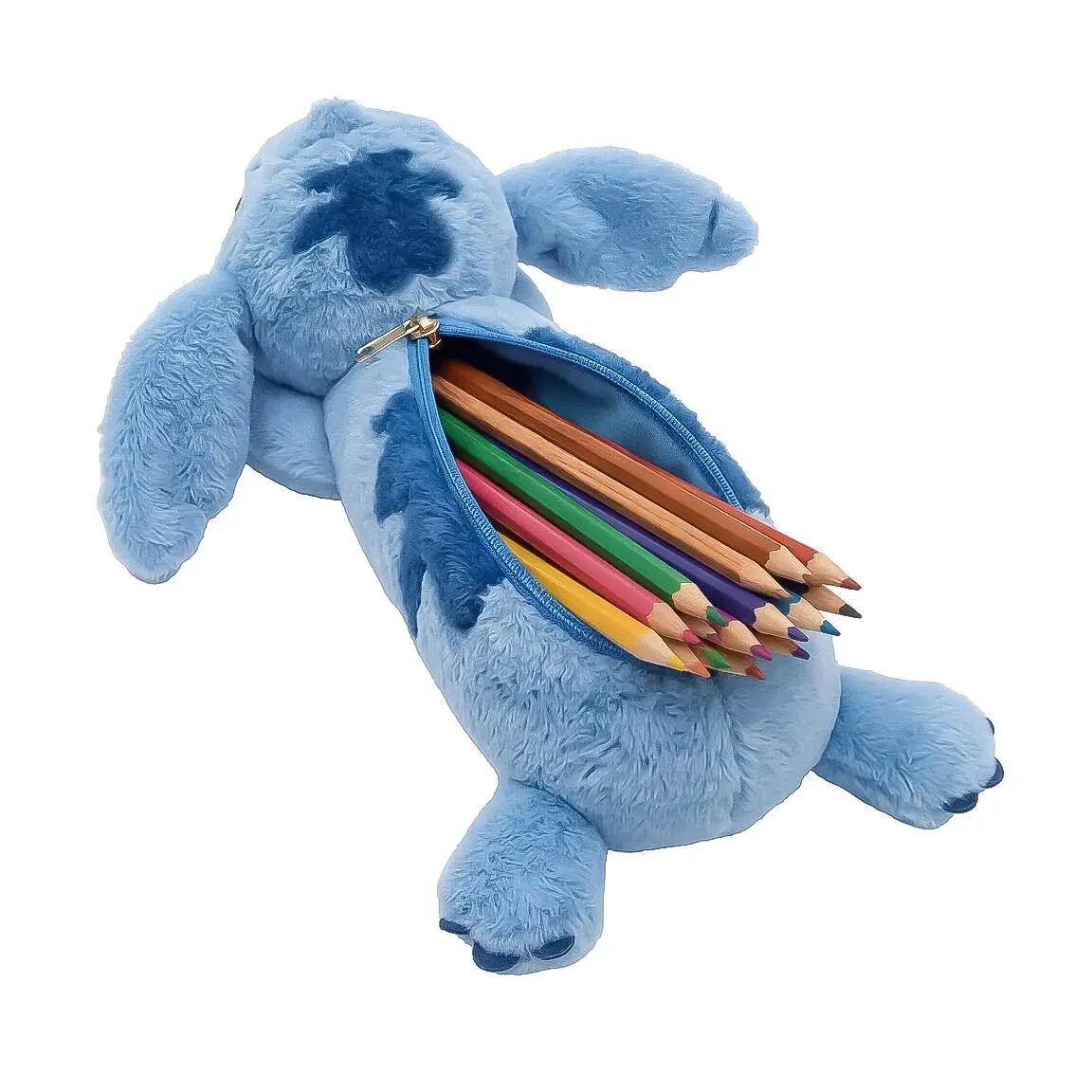 Estojo infantil Stitch de pelúcia com zíper - Azul 6/7