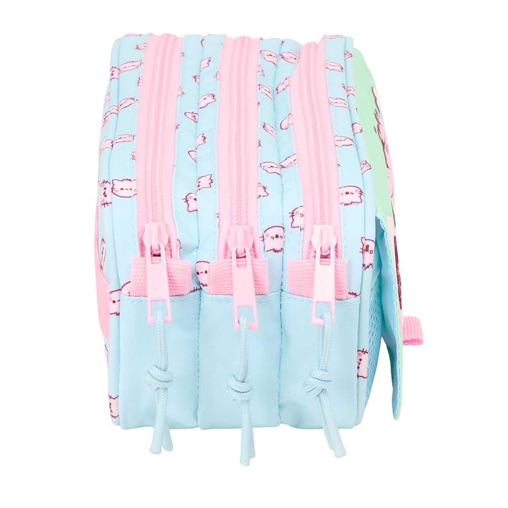 Trousse triple pour enfants Pembe Le Chat Rose avec fermetures éclair, bleue 3/4