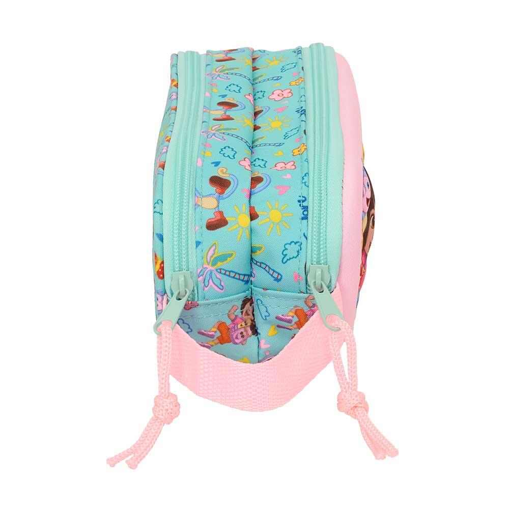 Astuccio doppio per bambini Dora con 2 cerniere e manico verde menta 3/3