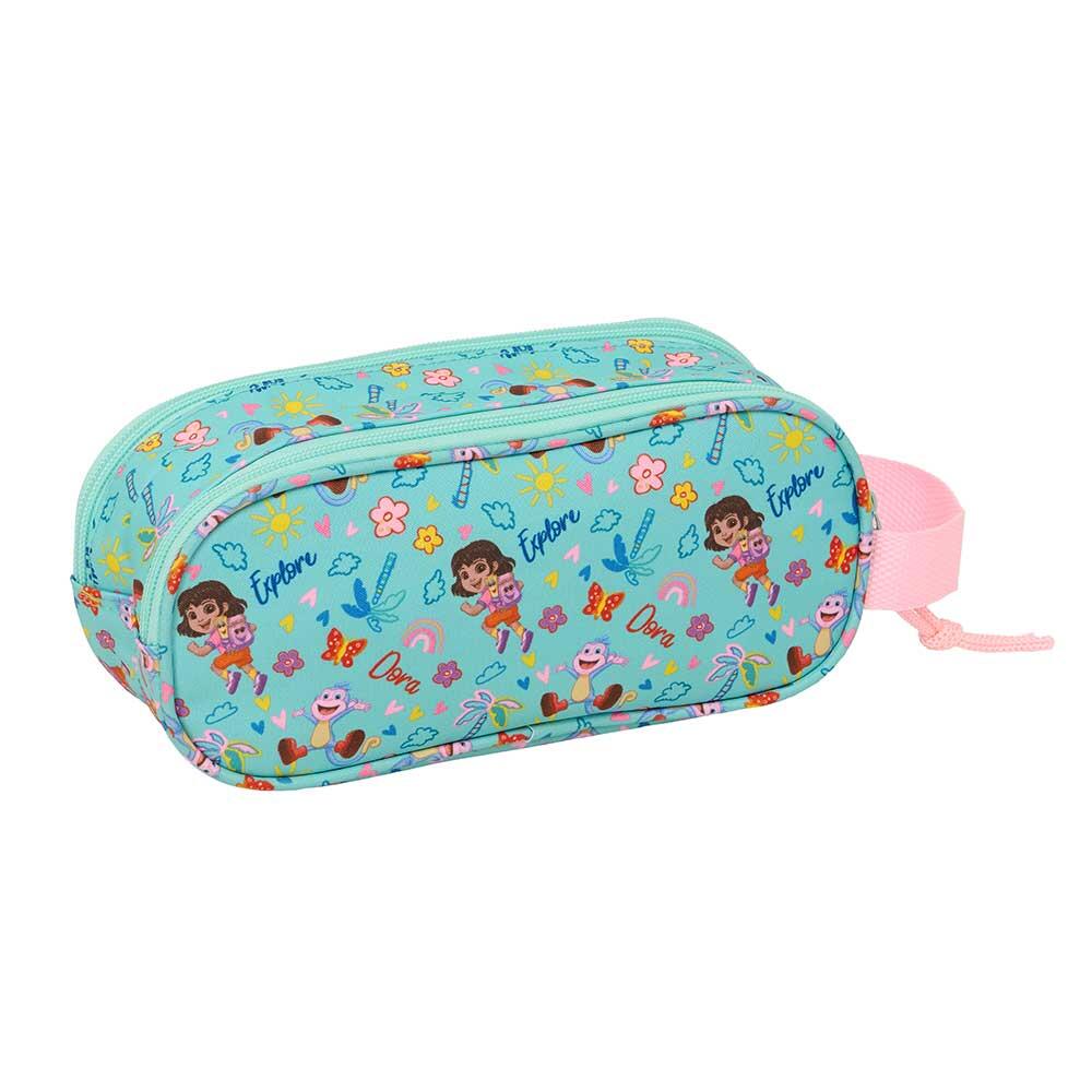 Astuccio doppio per bambini Dora con 2 cerniere e manico verde menta 2/3