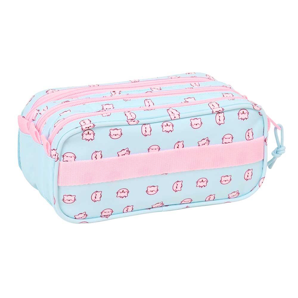 Trousse triple pour enfants Pembe Le Chat Rose avec fermetures éclair, bleue 2/4