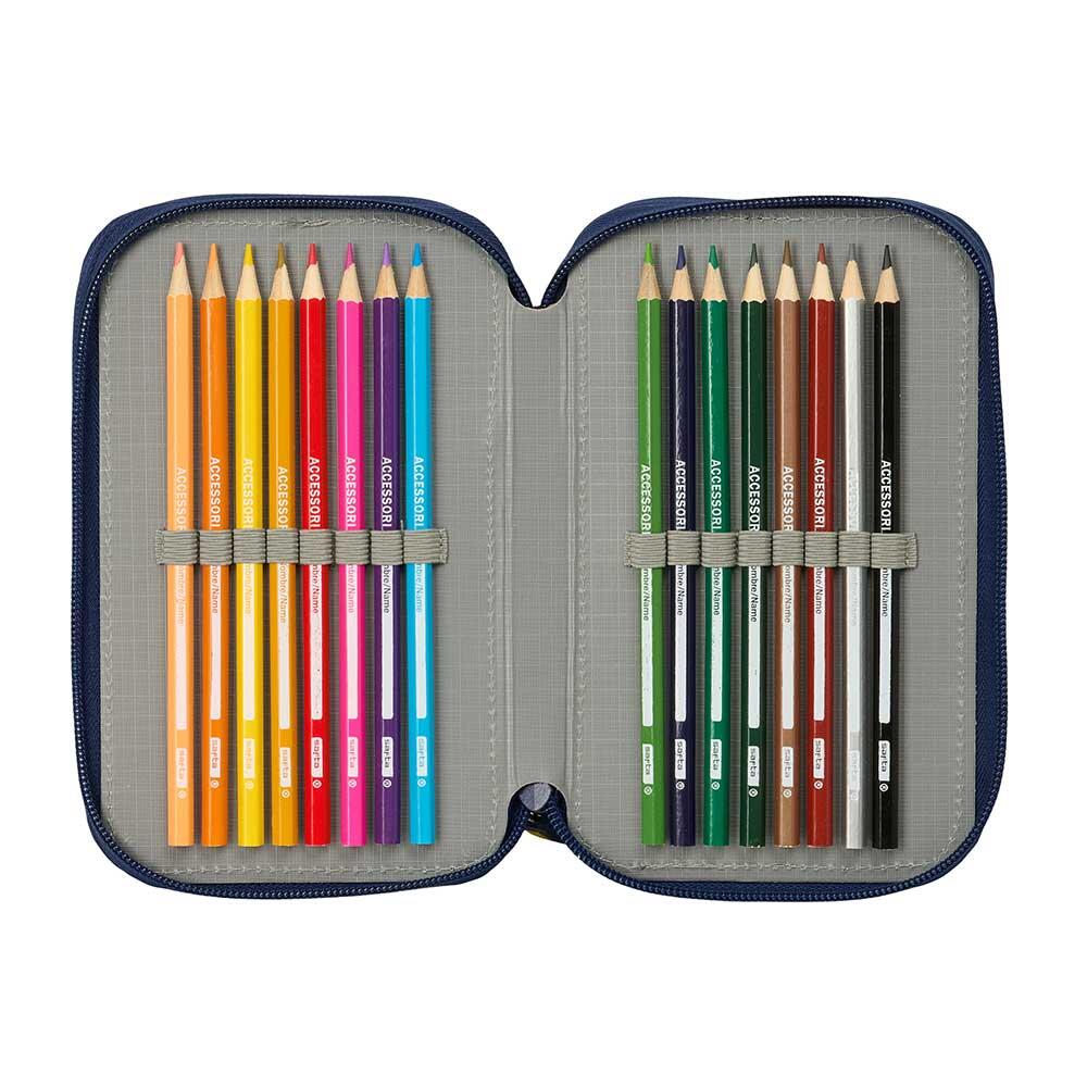 Astuccio doppio per matite da 28 pezzi con cerniera, colore nero, per bambini 5/6