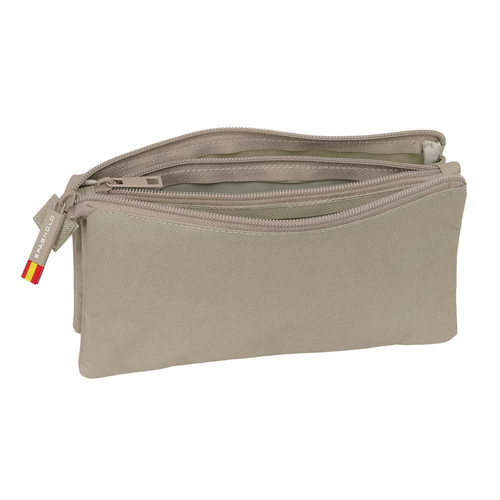 Astuccio triplo spagnolo per adulti, color tortora, con cerniere beige 3/3