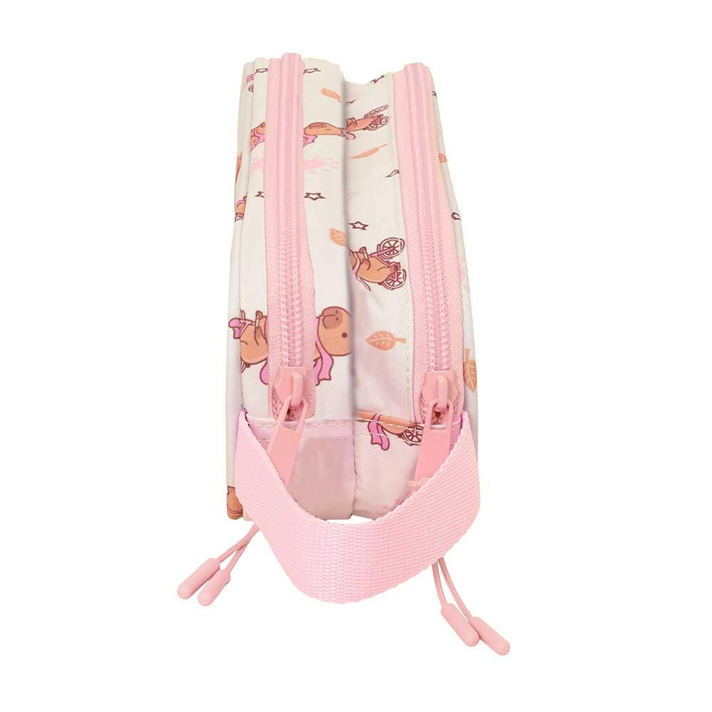 Astuccio doppio per bambini Capybara con 2 cerniere e manico rosa 3/3