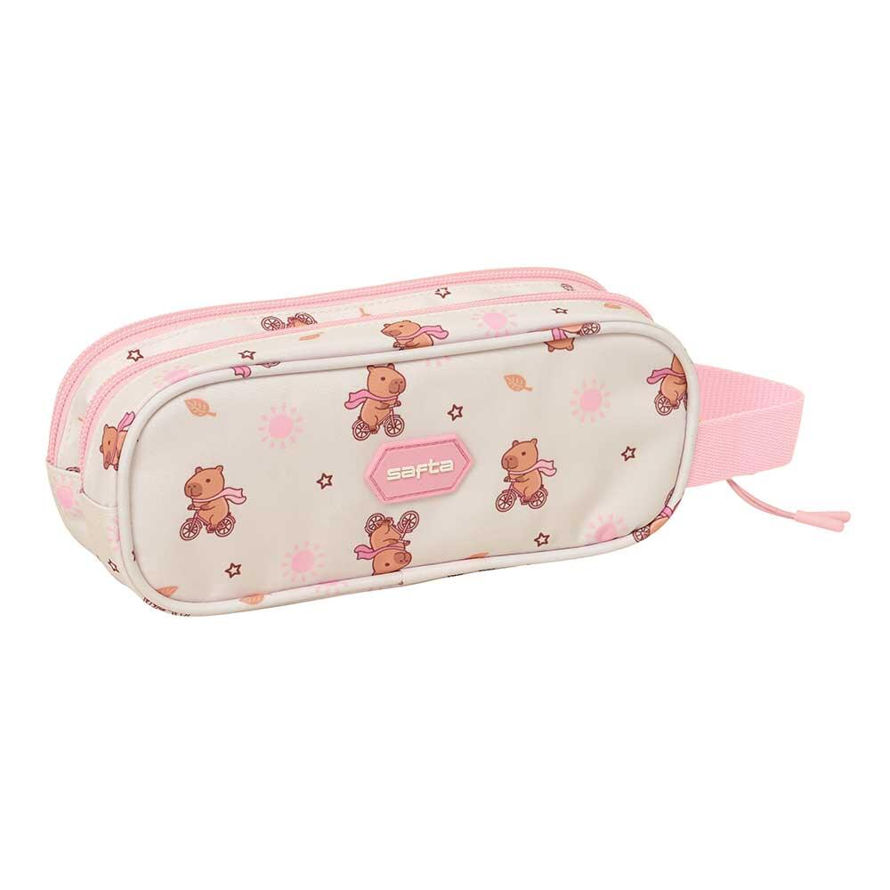 Astuccio doppio per bambini Capybara con 2 cerniere e manico rosa 2/3