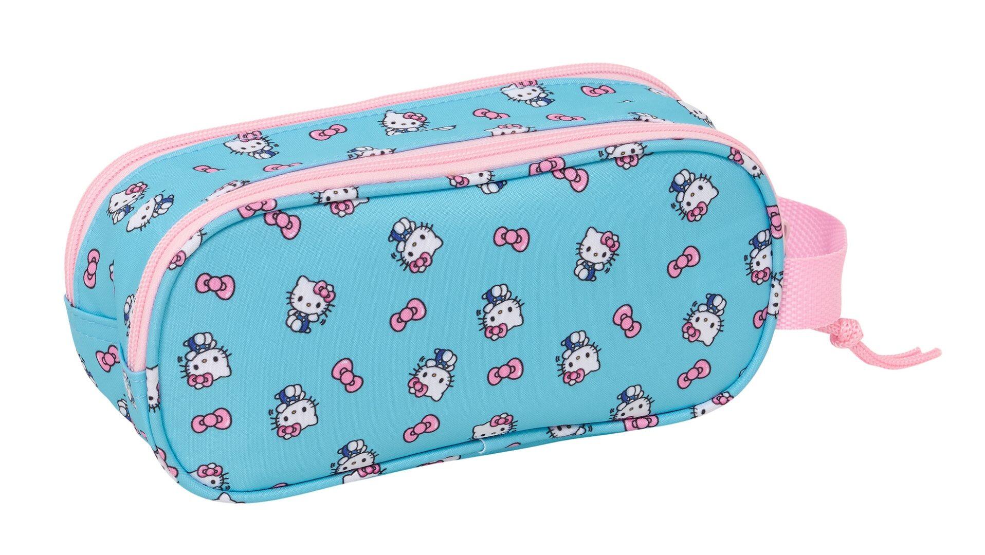 Astuccio doppio Hello Kitty per bambini con cerniera e manico, blu 2/3