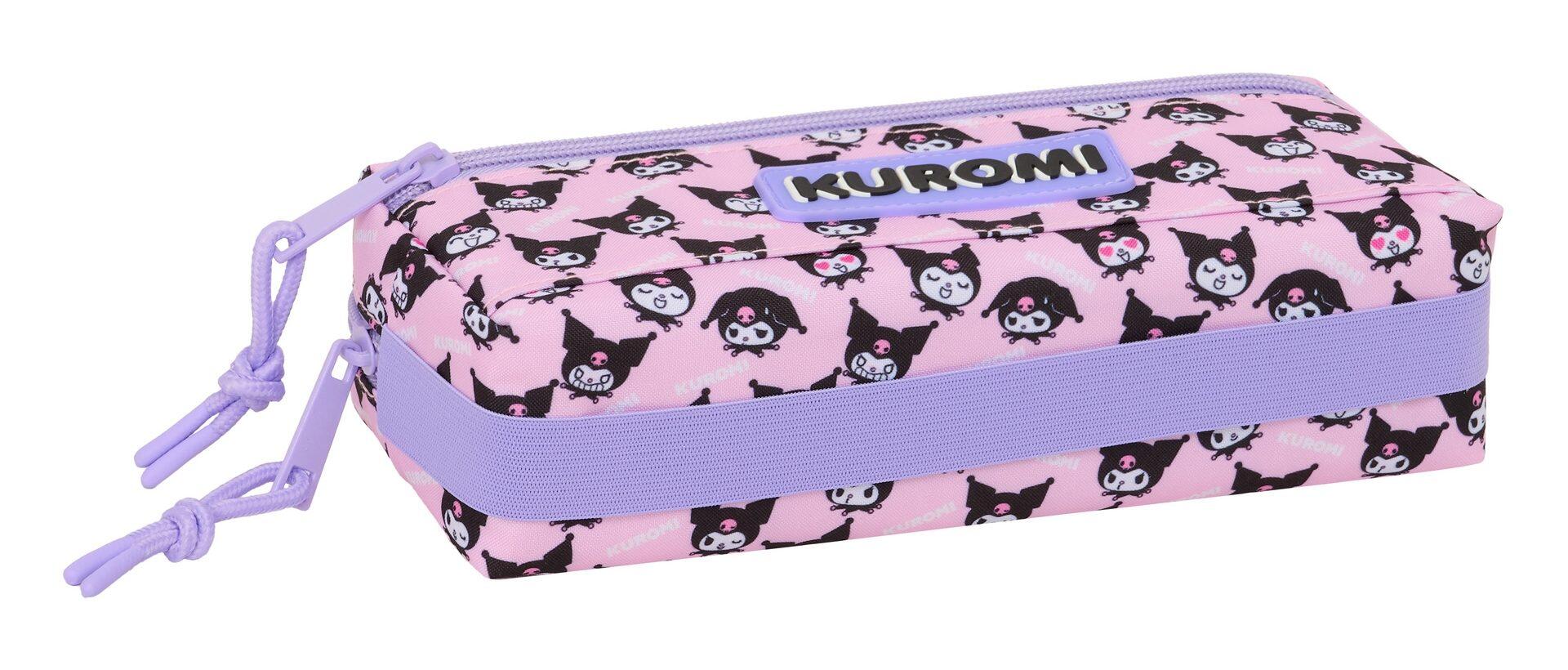 Trousse à crayons Kuromi pour enfants, 22 cm, rose, avec 3 fermetures éclair et 4/4