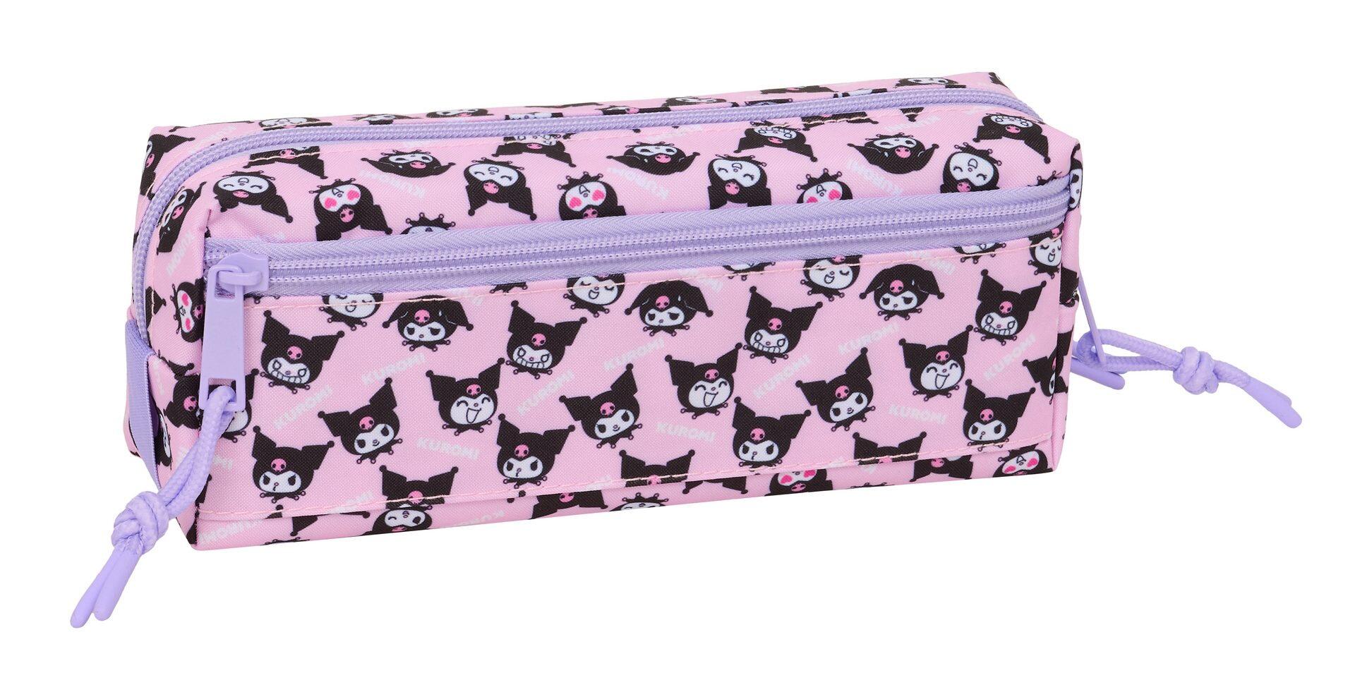 Trousse à crayons Kuromi pour enfants, 22 cm, rose, avec 3 fermetures éclair et 2/4