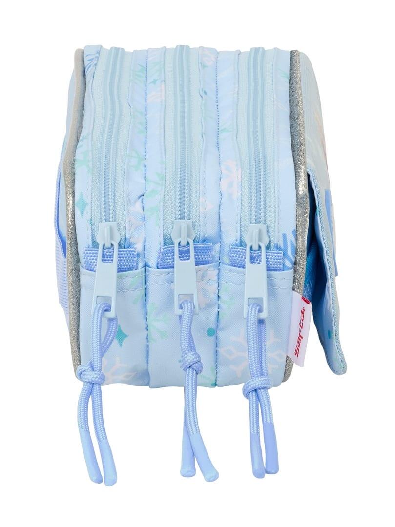 Astuccio triplo Frozen per bambini con cerniera e 3 scomparti - Blu 3/4