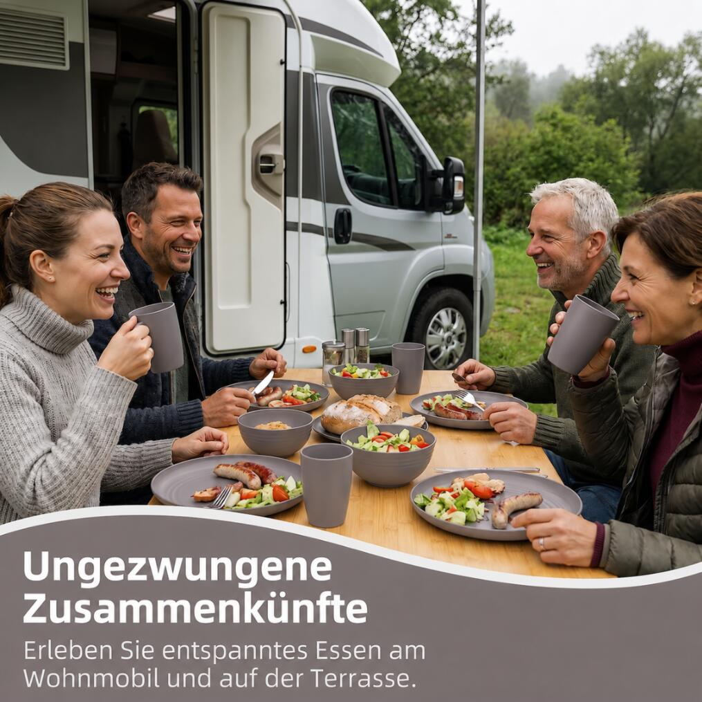 Camping Geschirr Set 16 teilig für 4 Personen Teller Schüssel Becher 3/7